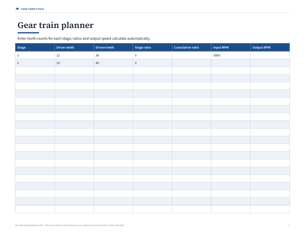 Preview of Printable Gear Train Planner